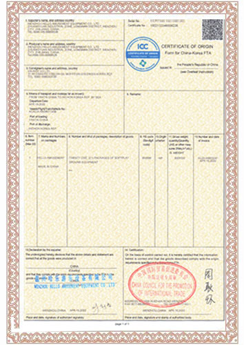 Certificate of Origin for Custom Clearance